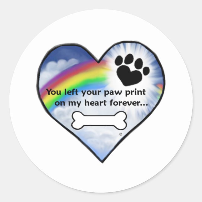 Paw Print Sympathy Poem Classic Round Sticker (Front)
