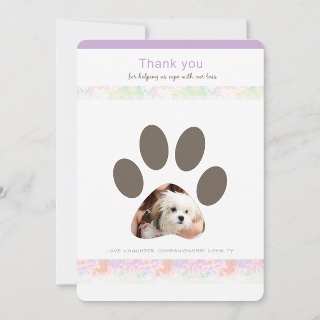 Paw Print thank you for caring photo card (Front)