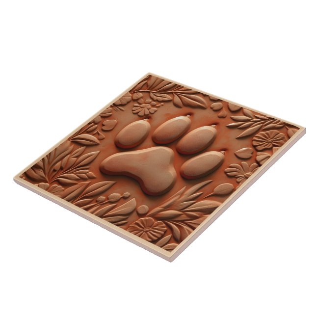 Paw Print Tile With Floral Design (Side)