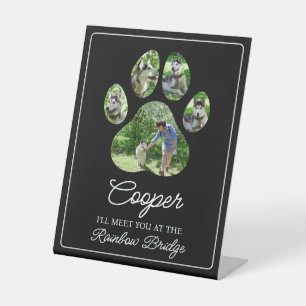 Paw Print Tribute with Pet Name and Photos Pedestal Sign