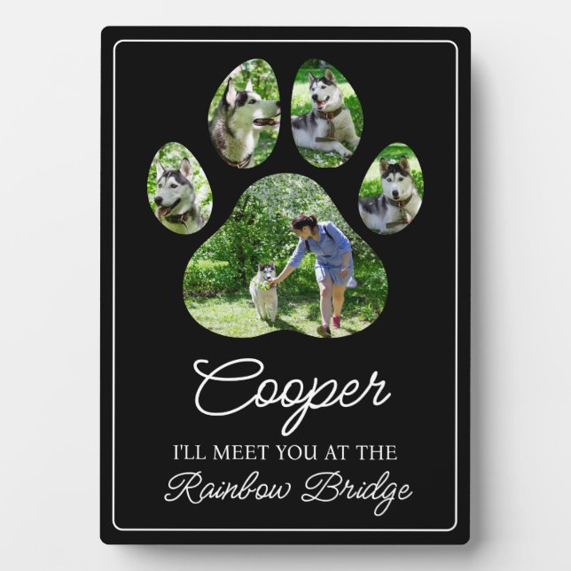 Paw Print Tribute with Pet Name and Photos Plaque (Front)