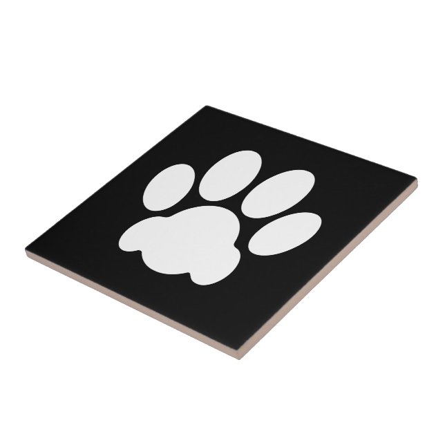 Paw Print white on black Tile (Side)