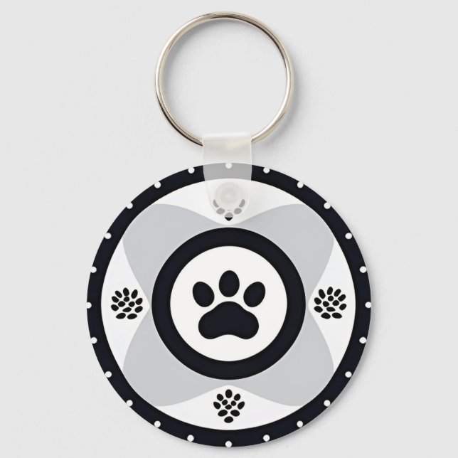 Paw Print With Decorative Elements Keychain (Front)