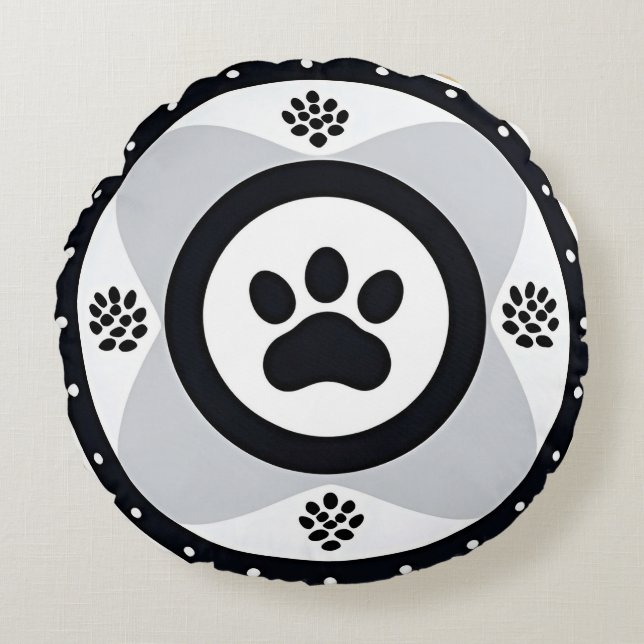 Paw Print With Decorative Elements Pet Lover Gift Round Pillow (Front)