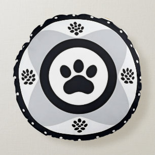 Paw Print With Decorative Elements Round Pillow