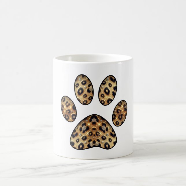 Paw Print with Gold & Black Leopard Sparkle  Coffee Mug (Center)