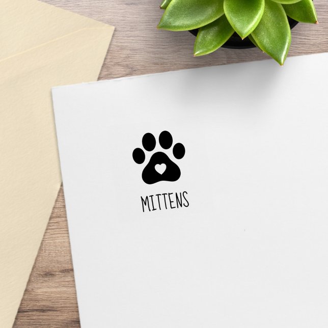 Paw Print with Heart and Pet Name 1x1 Rubber Stamp (Creator Uploaded)