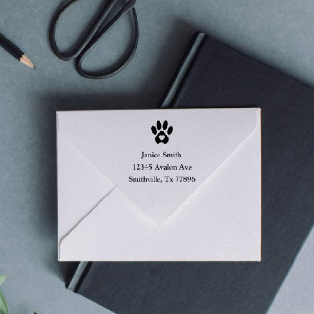 Paw Print with Heart Return Address |  Self-inking Stamp (Creator Uploaded)