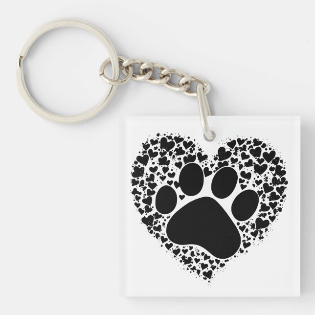 Paw Print with Hearts Keychain (Front)