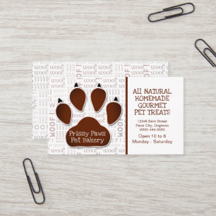 Paw Print with Message and Name in Brown Business Card