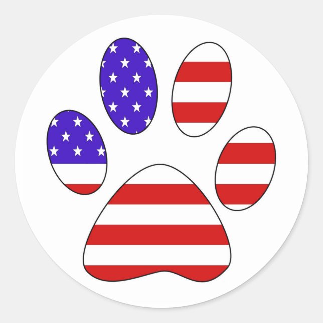 Paw Print with the American Flag Classic Round Sticker (Front)