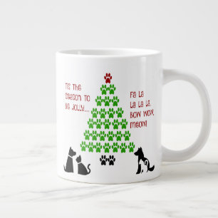 Paw Print Xmas Tree, Tis the Season Large Coffee Mug