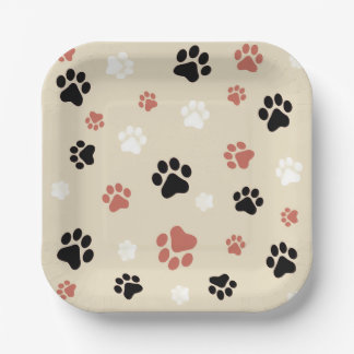 Paw printed small square paper plates