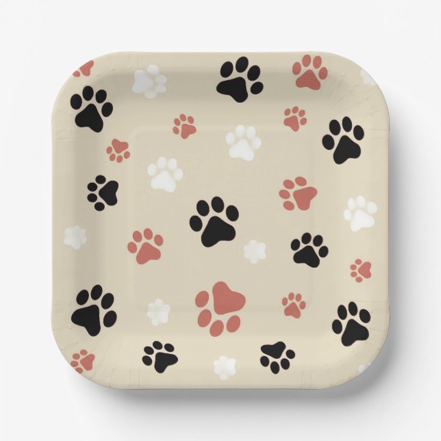 Paw printed small square paper plates (Front)