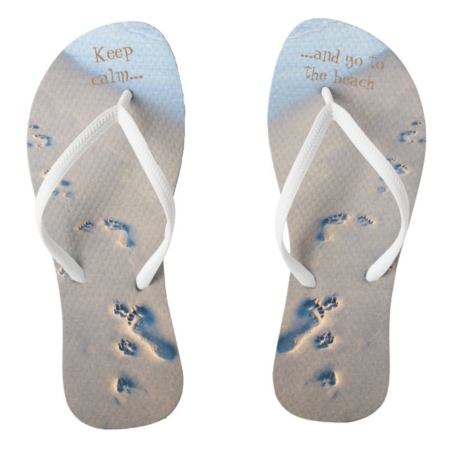 Paw prints and footprints in the sand flip flops (Footbed)