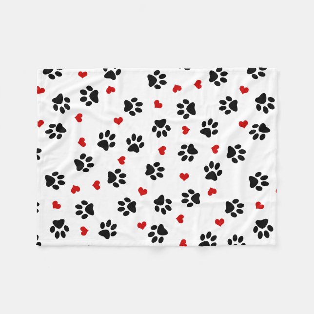 Paw Prints and Hearts Fleece Blanket (Front (Horizontal))