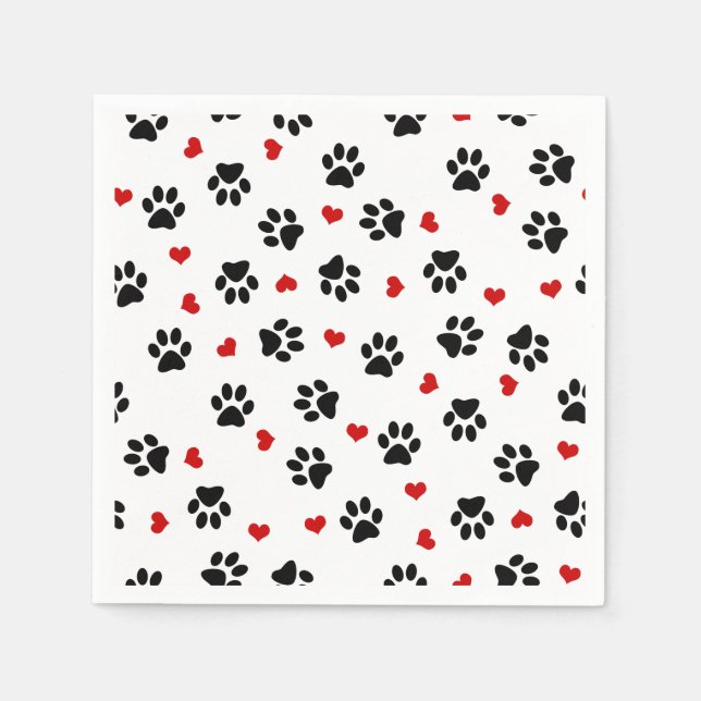 Paw Prints and Hearts Napkin (Front)