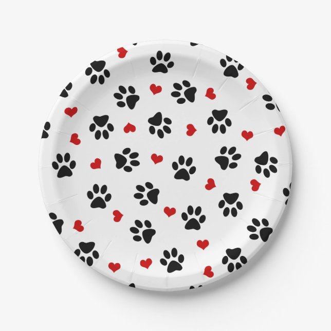 Paw Prints and Hearts Paper Plate (Front)