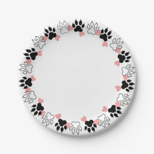 Paw prints and hearts paper plates