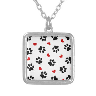 Paw Prints and Hearts Silver Plated Necklace