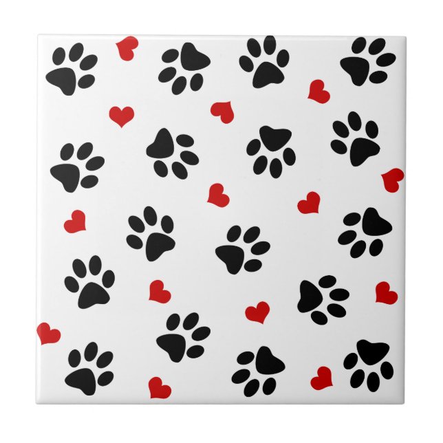 Paw Prints and Hearts Tile (Front)