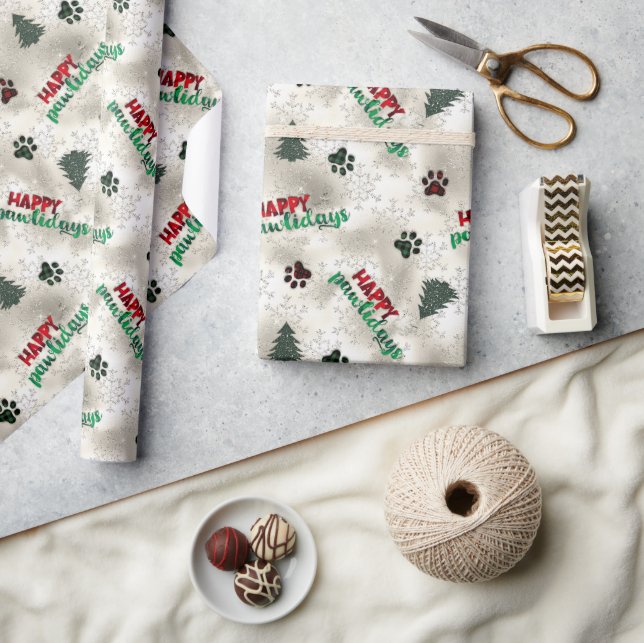 Paw Prints and Pine Trees Pattern Wrapping Paper (Crafts)