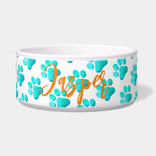 Paw Prints Aqua Blue PET NAME Orange Modern Fun