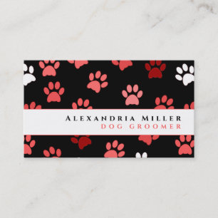 Paw Prints   Black White & Pink Business Card