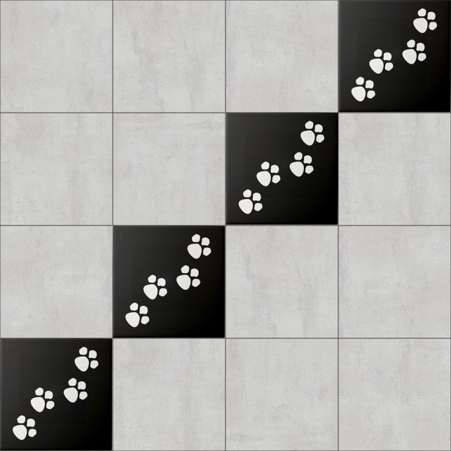 Paw Prints Black White  Tile (Creator Uploaded)
