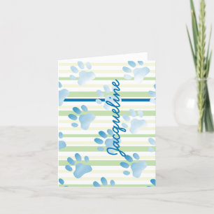 Paw Prints Blank Inside Personalized Note Card