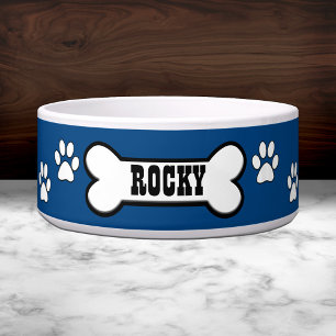 Paw Prints Blue Personalized Pet Bowl