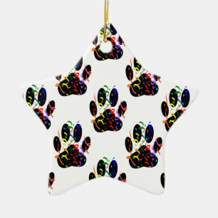 Paw Prints Confetti And Party Streamer Pattern Ceramic Ornament