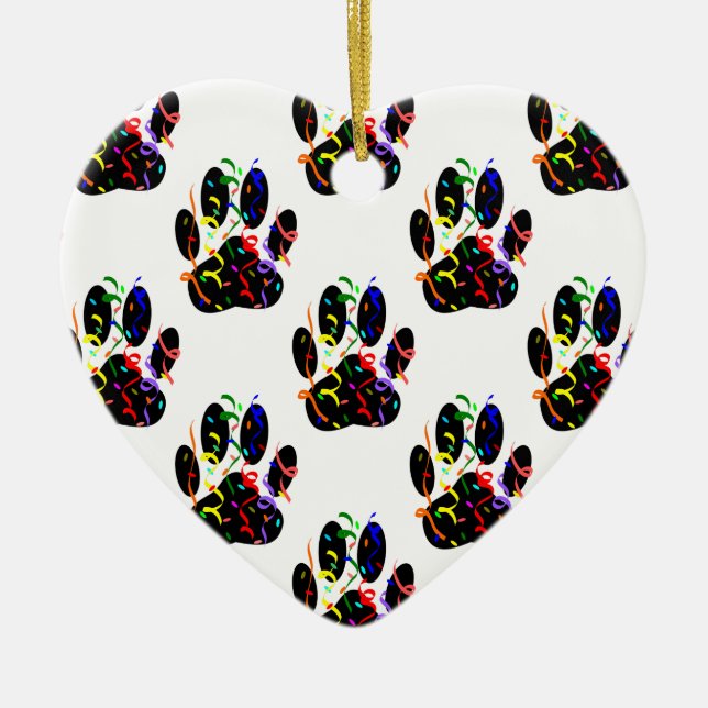 Paw Prints Confetti And Party Streamer Pattern Ceramic Ornament (Front)