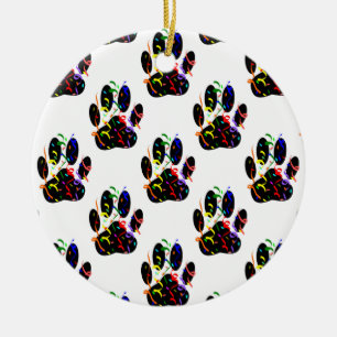 Paw Prints Confetti And Party Streamer Pattern Ceramic Ornament