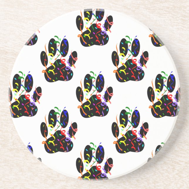 Paw Prints Confetti And Party Streamer Pattern Coaster (Front)
