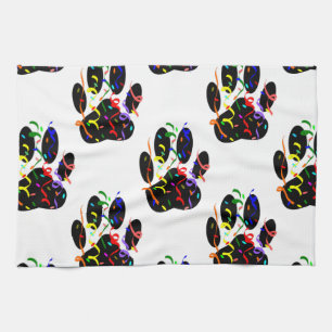 Paw Prints Confetti And Party Streamer Pattern Kitchen Towel