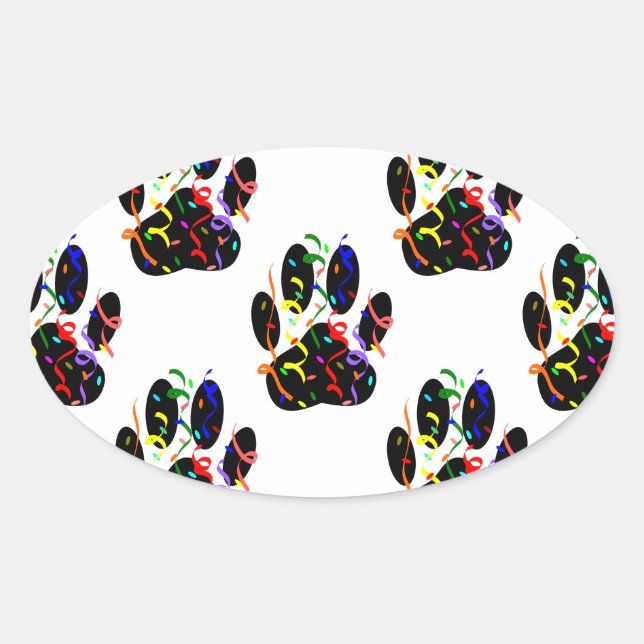 Paw Prints Confetti And Party Streamer Pattern Oval Sticker (Front)