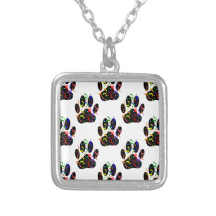 Paw Prints Confetti And Party Streamer Pattern Silver Plated Necklace
