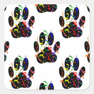 Paw Prints Confetti And Party Streamer Pattern Square Sticker