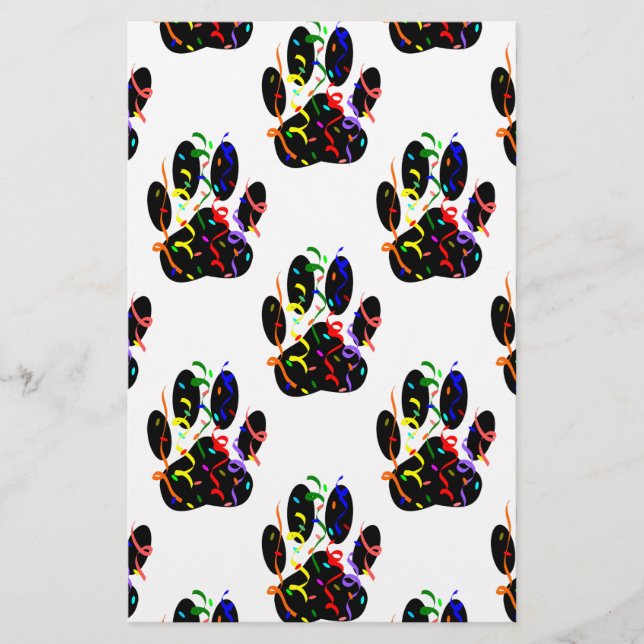 Paw Prints Confetti And Party Streamer Pattern Stationery (Front)