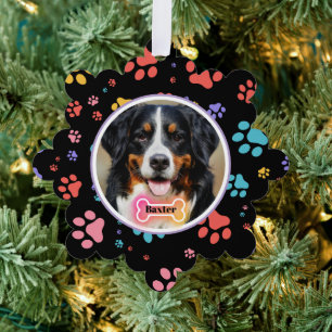 Paw Prints Custom Pet Photo and Name  Ornament Card