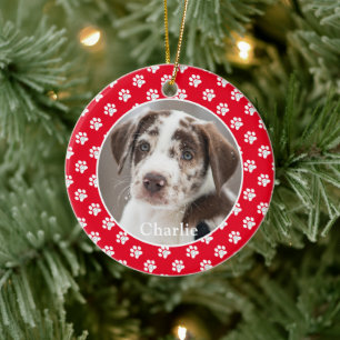 Paw Prints Custom Pet Photo Dog Name Ceramic Ornament