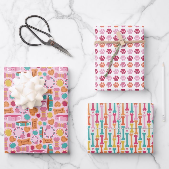 Paw Prints Dog Heart Valentine Wrapping Paper Sheet (Front)