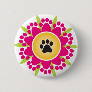 Paw Prints Flower 2 Inch Round Button