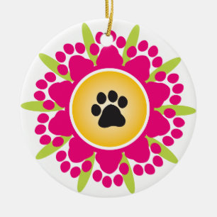 Paw Prints Flower Ceramic Ornament