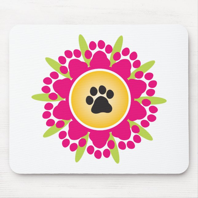 Paw Prints Flower Mouse Pad (Front)