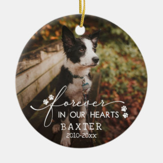 Paw Prints Forever In Our Hearts Pet Photo Ceramic Ornament
