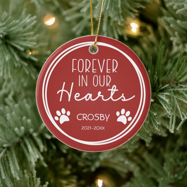 Paw Prints Forever in Our Hearts Photo  Ceramic Ornament (Tree)