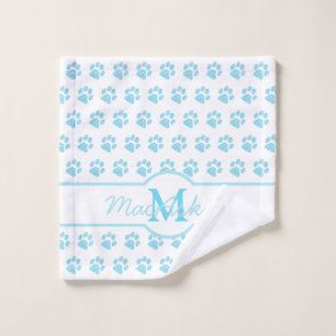 Paw Prints Glitter Blue Teal Monogram Dog Cat Paw Wash Cloth