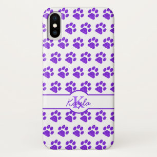 Paw Prints Glitter Purple Stylish Monogram Dog Case-Mate iPhone Case